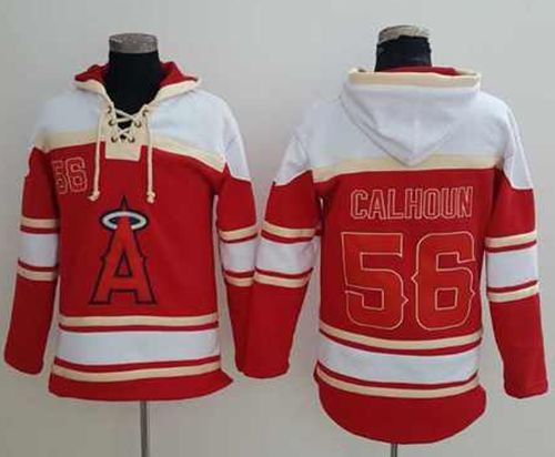 Angels of Anaheim #56 Kole Calhoun Red Sawyer Hooded Sweatshirt MLB Hoodie - Click Image to Close